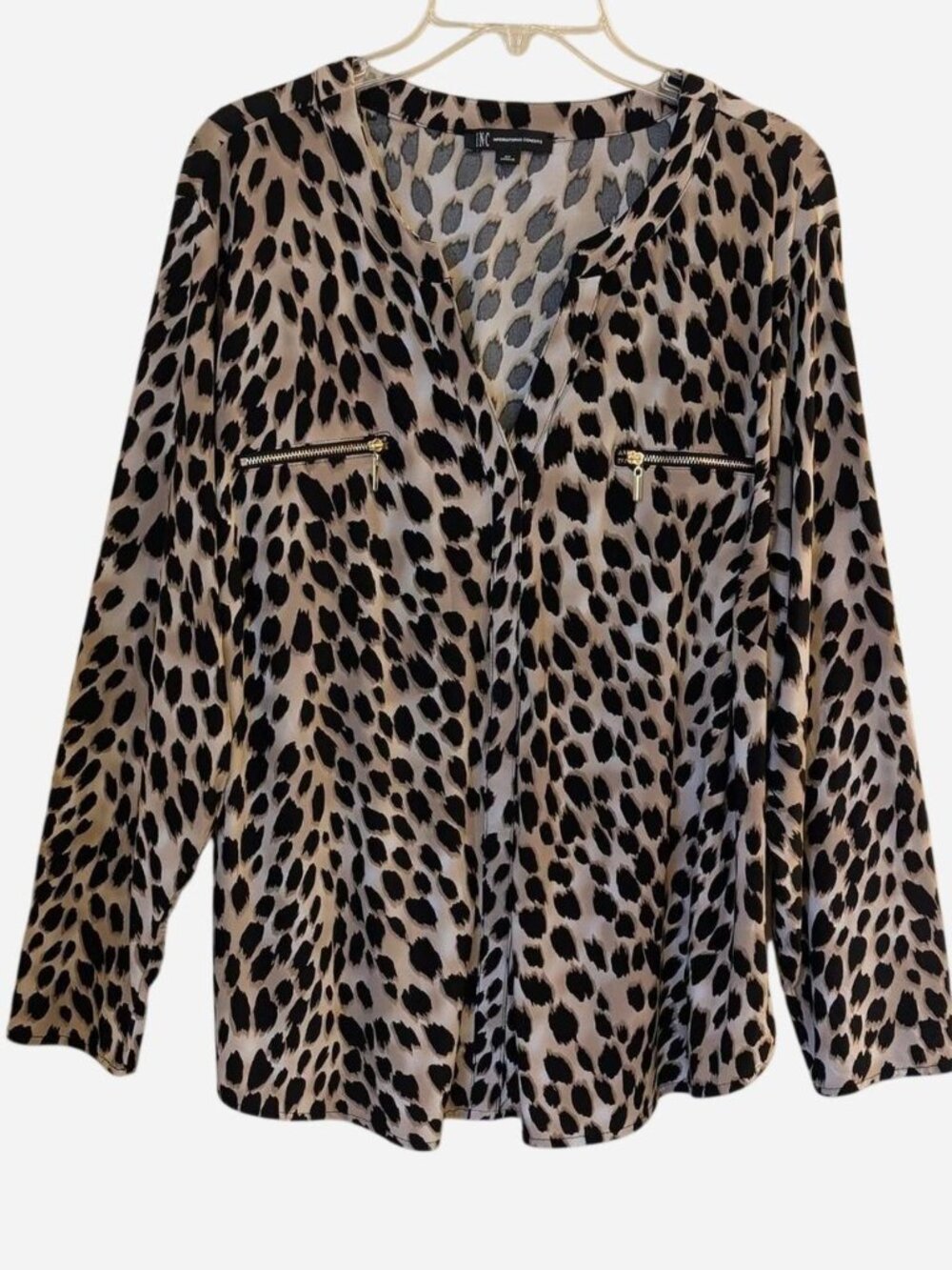 INC International Concepts Black & Cream Leopard Print Blouse 3X